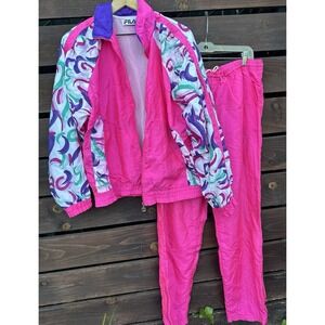 Vintage FILA Neon Pink Full Track Suit 2 Piece Made In Italy Women's Size XL